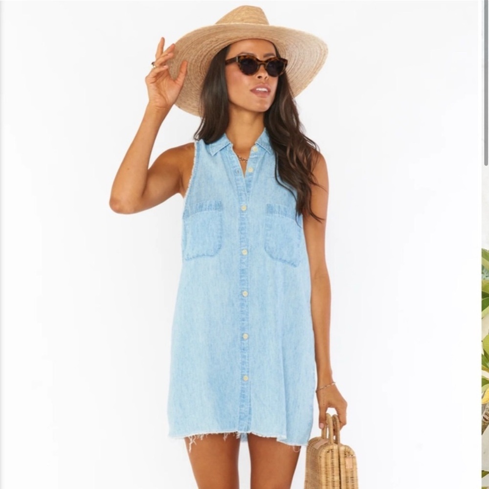 Show Me Your Mumu Vicki Mini denim Sleeveless Shirt Dress Small